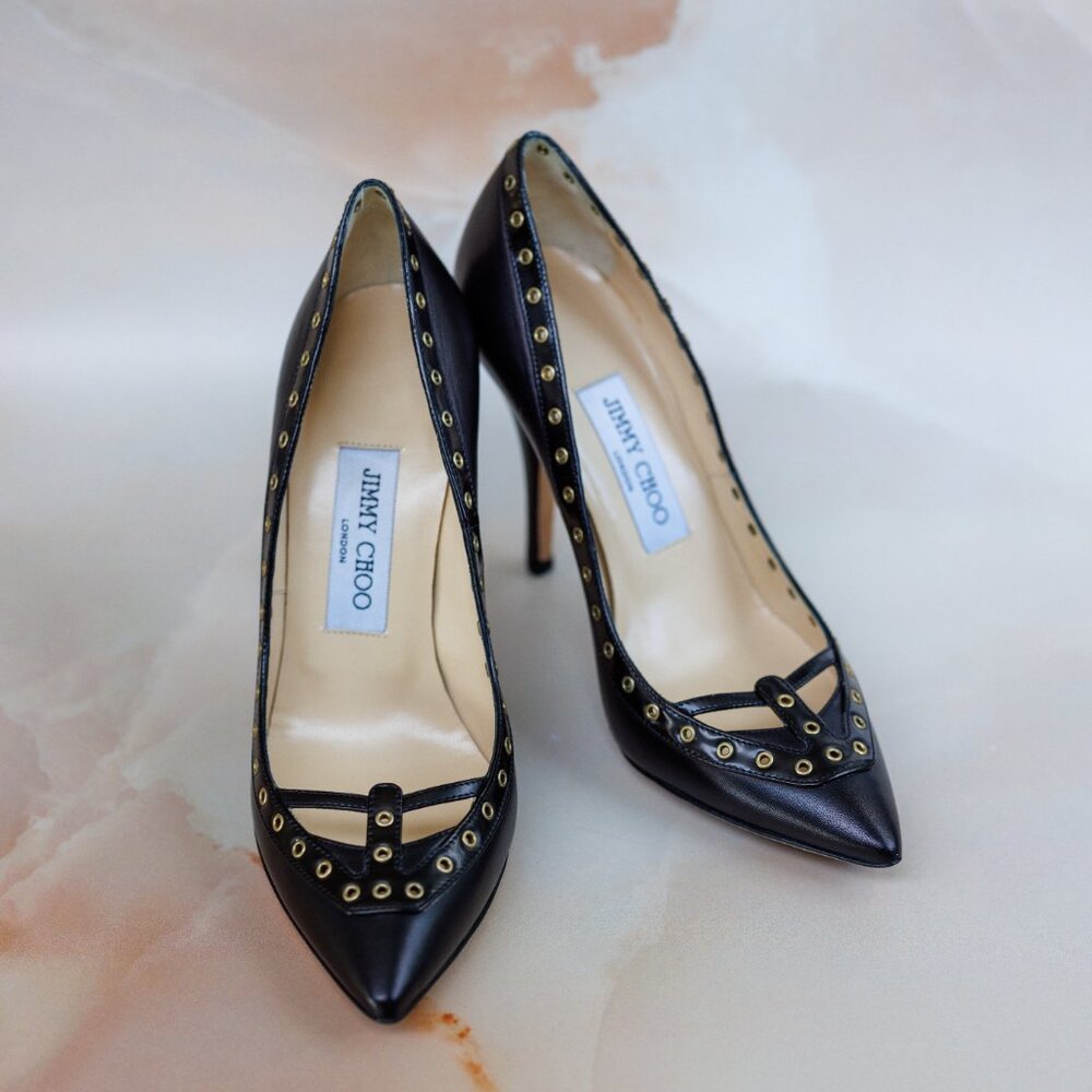 Vintage Jimmy Choo Black Leather High Heels Shoes - Picture 9 of 9